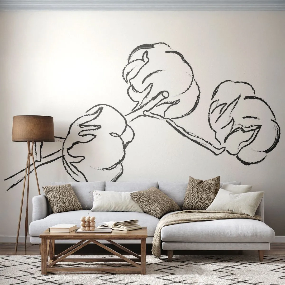 Papier Peint Photo Premium Canvas - Duvet de coton - Coton, Minimalisme, Contour - 250x175 cm