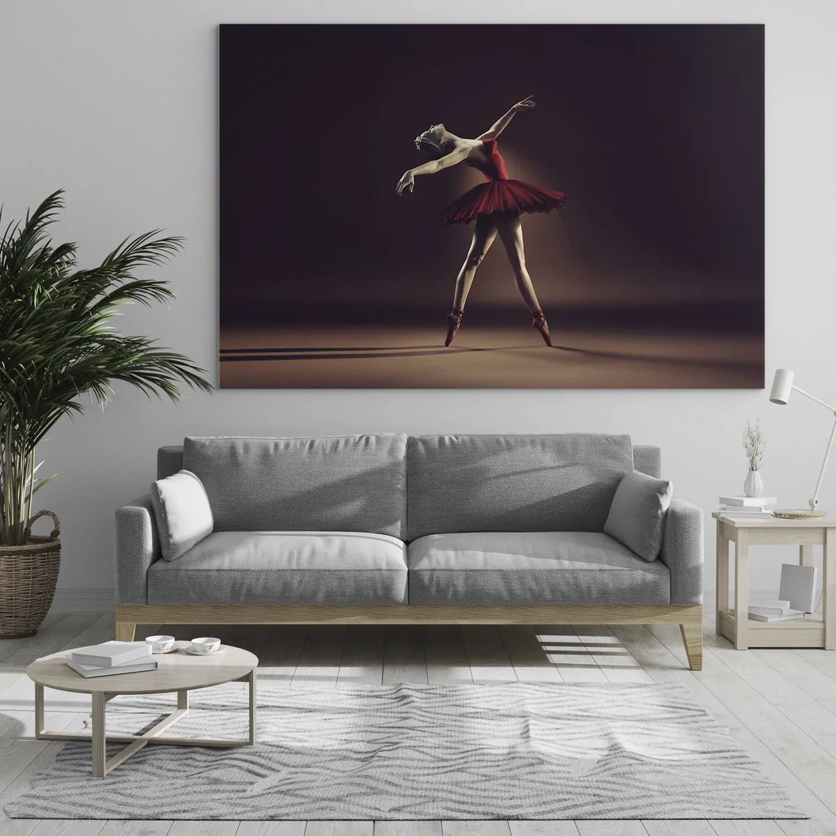 Impression sur verre - Image sur verre - Une ballerine en robe rouge dans une pose dynamique - 70x50cm - Une danseuse étoile - Décoration murale moderne pour le salon et la chambre ARTTOR
