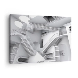 Impression sur toile - Image sur toile - Une composition abstraite d'escaliers dans un agencement spatial surréaliste - 70x50cm - Paradoxes spatiaux - Décoration murale moderne pour le salon et la chambre ARTTOR