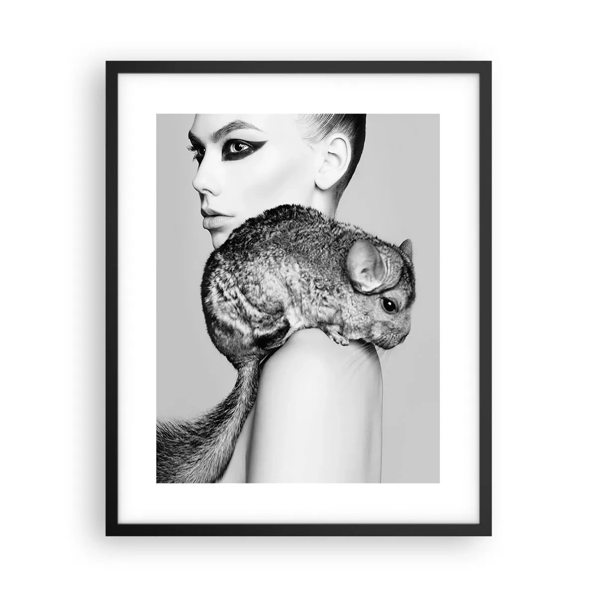 Affiche dans un cadre noir - Poster - Dame au chinchilla - 40x50 cm