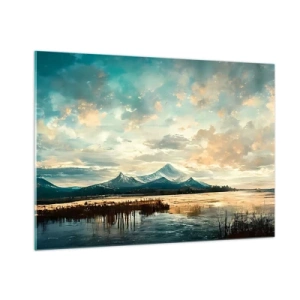 Impression sur verre - Image sur verre - Paysage d'hiver avec des montagnes et un lac gelé - 100x70cm - Sous la protection du ciel - Décoration murale moderne pour le salon et la chambre ARTTOR