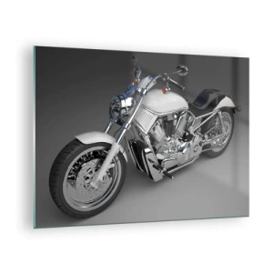 Impression sur verre - Image sur verre - Une moto élégante sur fond gris avec une touche moderne - 70x50cm - Jusqu'à ce que tu t'agenouilles - Décoration murale moderne pour le salon et la chambre ARTTOR