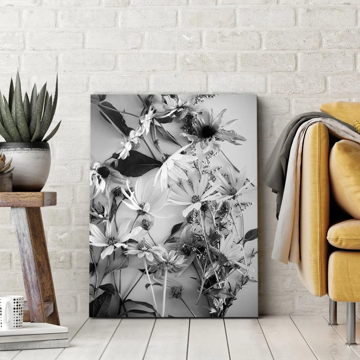 Impression sur toile - Image sur toile - Compositions florales en noir et blanc dans un style artistique subtil - 50x70cm - Non-un bouquet de fleurs - Décoration murale moderne pour le salon et la chambre ARTTOR
