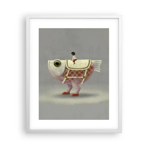 Affiche dans un cadre blanc - Poster - Le cavalier poisson - 40x50 cm