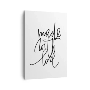 Impression sur toile - Image sur toile - Inscription noire « Made with love » sur fond blanc - 70x100cm - La meilleure marque - Décoration murale moderne pour le salon et la chambre ARTTOR