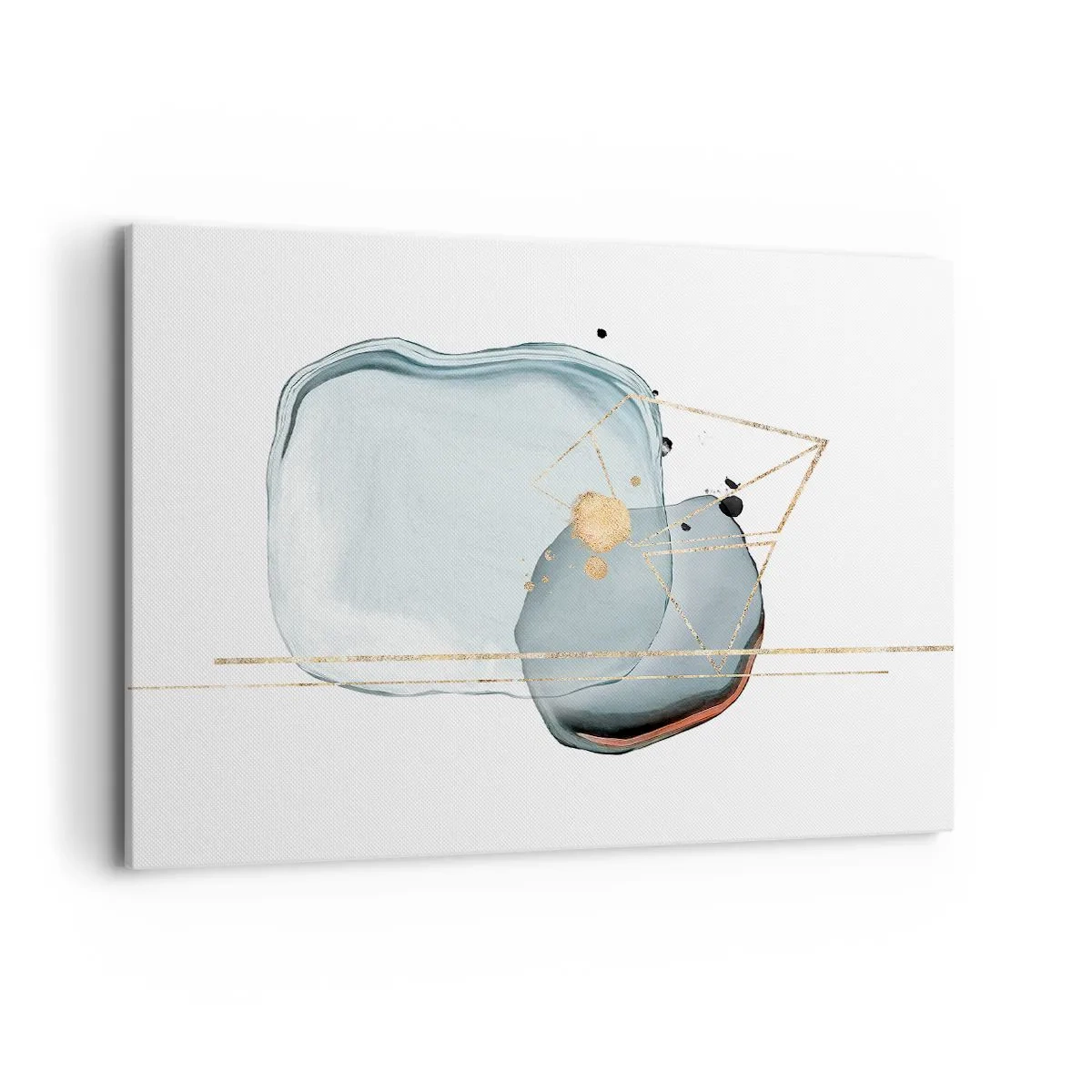 Impression sur toile - Image sur toile - Formes abstraites dans des tons de bleu et d'or sur fond blanc - 100x70cm - Etude des gouttes - Décoration murale moderne pour le salon et la chambre ARTTOR