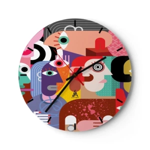Horloge murale - Pendule murale - Abstraction colorée inspirée du cubisme avec des silhouettes de personnes - 30x30cm - Nous par M. Picasso - Décoration murale moderne pour le salon, la cuisine et la chambre ARTTOR