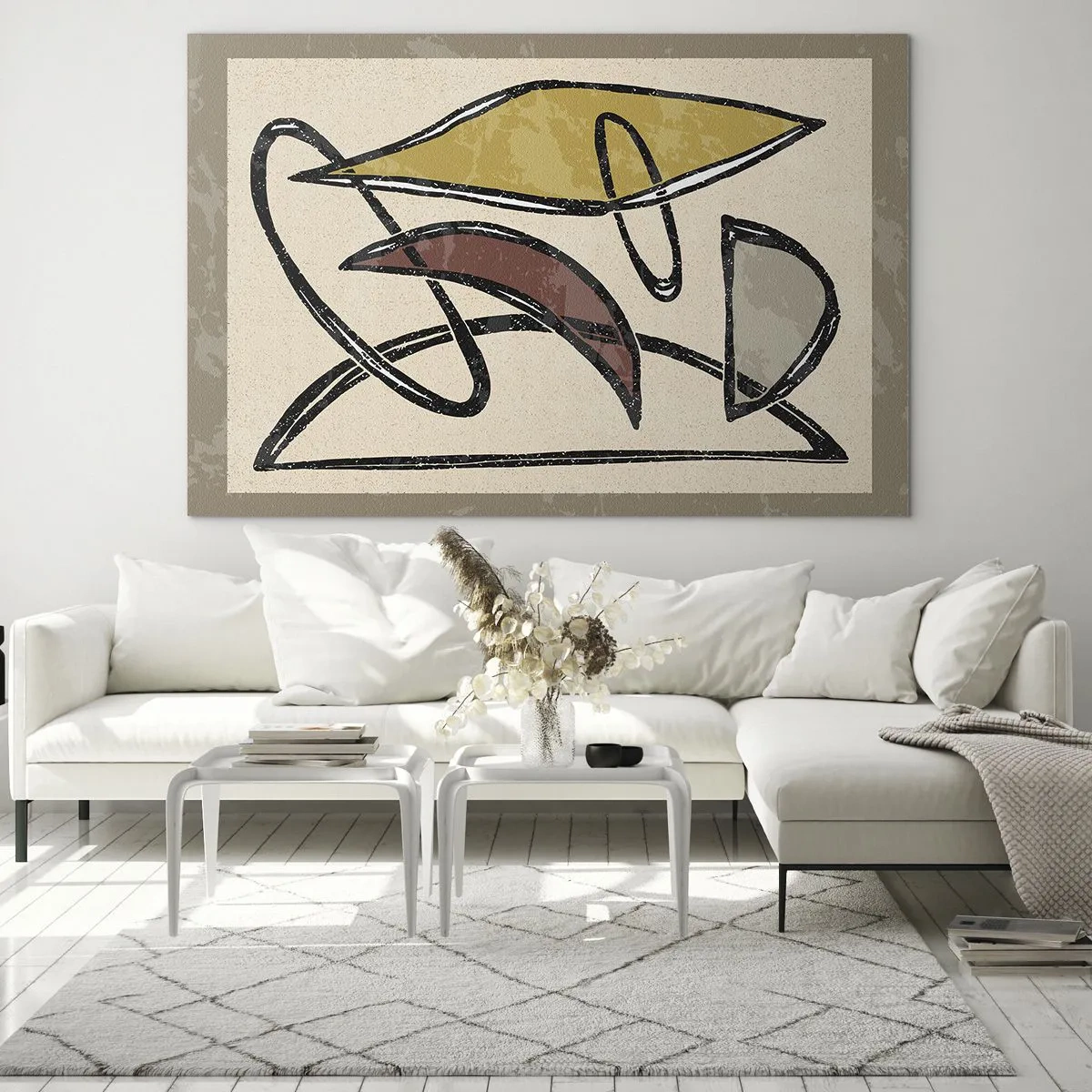 Impression sur verre - Image sur verre - Abstraction géométrique en jaune et rouge - 70x50cm - Verticales et horizontales - Décoration murale moderne pour le salon et la chambre ARTTOR