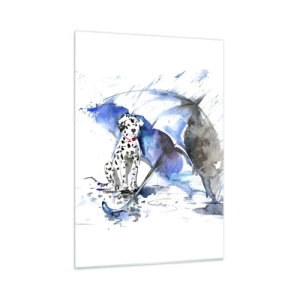 Impression sur verre - Image sur verre - Dalmatien avec un parapluie dans un décor pluvieux - 50x70cm - C'est à ça que sert un ami - Décoration murale moderne pour le salon et la chambre ARTTOR