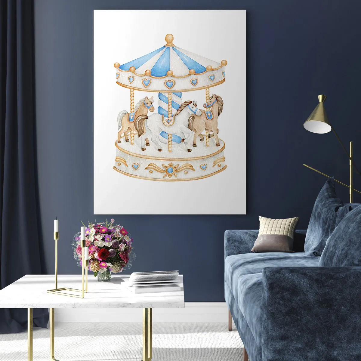 Impression sur verre - Image sur verre - Un carrousel aux couleurs pastel sur fond blanc - 80x120cm - Douce enfance - Décoration murale moderne pour le salon et la chambre ARTTOR