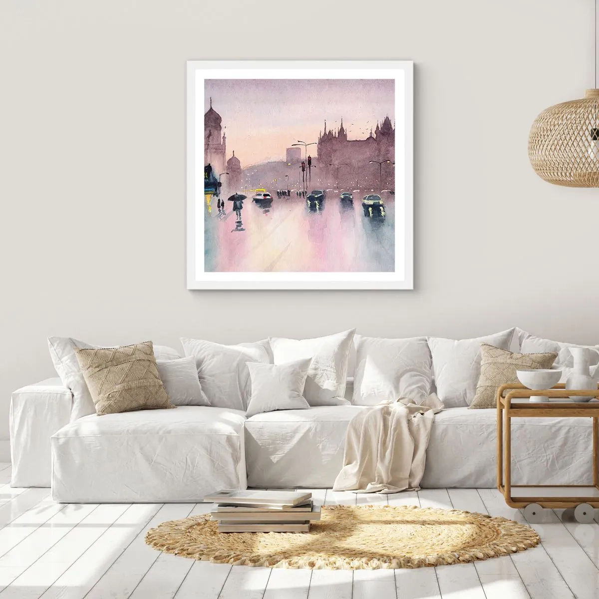 Affiche dans un cadre blanc - Poster - Dans une brume pluvieuse - 40x40 cm