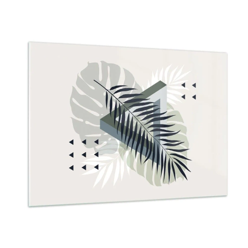 Impression sur verre - Image sur verre - Une composition de feuilles géométriques modernes - 100x70cm - Nature et géométrie - deux odres? - Décoration murale moderne pour le salon et la chambre ARTTOR