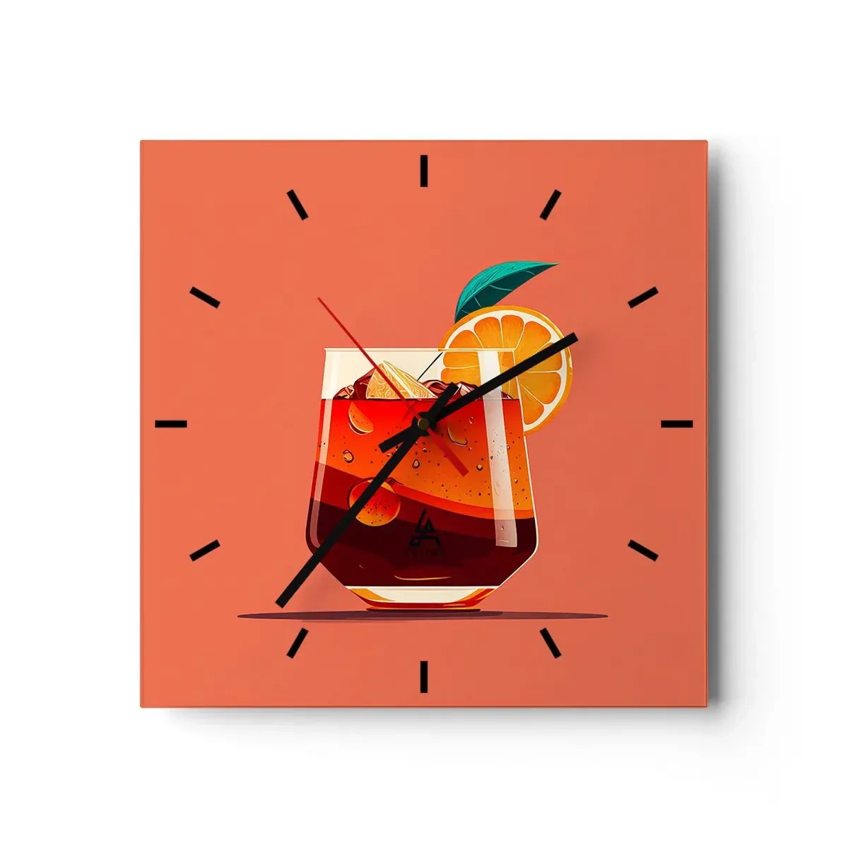 Horloge murale - Pendule murale - Un verre de boisson et une tranche d'orange sur un fond orange - 30x30cm - Rafraîchissement d'été - Décoration murale moderne pour le salon et la chambre ARTTOR