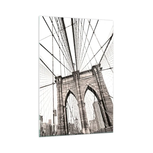 Impression sur verre - Image sur verre - Le pont de Brooklyn en monochrome - 70x100cm - Cathédrale New Yorkaise - Décoration murale moderne pour le salon et la chambre ARTTOR