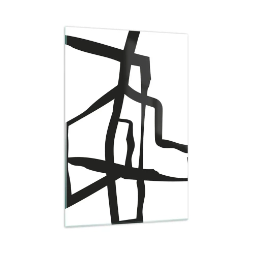 Impression sur verre - Image sur verre - Motif minimaliste noir et blanc avec des lignes géométriques - 70x100cm - Conception noir et blanc - Décoration murale moderne pour le salon et la chambre ARTTOR