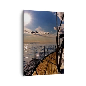Impression sur toile - Image sur toile - Une croisière en yacht sur la mer au coucher du soleil - 70x100cm - Naviguer vers le soleil - Décoration murale moderne pour le salon et la chambre ARTTOR
