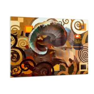 Impression sur verre - Image sur verre - Une image artistique d'un bélier dans une composition géométrique et en spirale. - 120x80cm - Magie - religions - rituels - Décoration murale moderne pour le salon et la chambre ARTTOR