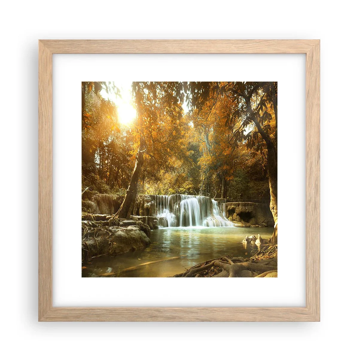 Affiche dans un chêne clair - Poster - Cascade du parc - 30x30 cm