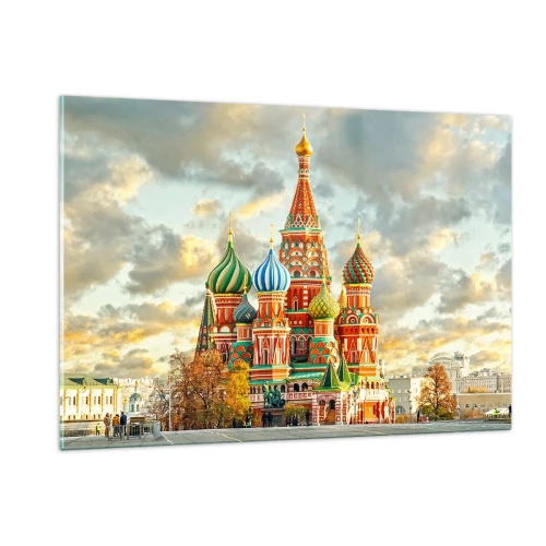 Impression sur verre - Image sur verre - Cathédrale Saint-Basile de Moscou sous un ciel nuageux - 120x80cm - Même Disney ne l'aurait pas proposé - Décoration murale moderne pour le salon et la chambre ARTTOR
