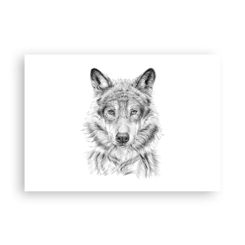 Affiche - Poster - Croquis d'une tête de loup dans un style monochrome sur fond blanc - 100x70cm - Un leader né - Décoration murale moderne pour le salon et la chambre ARTTOR