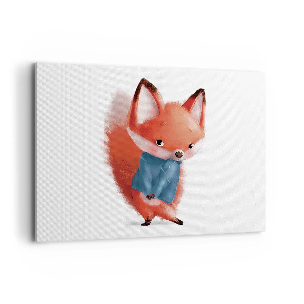 Impression sur toile - Image sur toile - Un renard mignon dans un costume bleu - 120x80cm - Est-ce que ça me va? - Décoration murale moderne pour le salon et la chambre ARTTOR