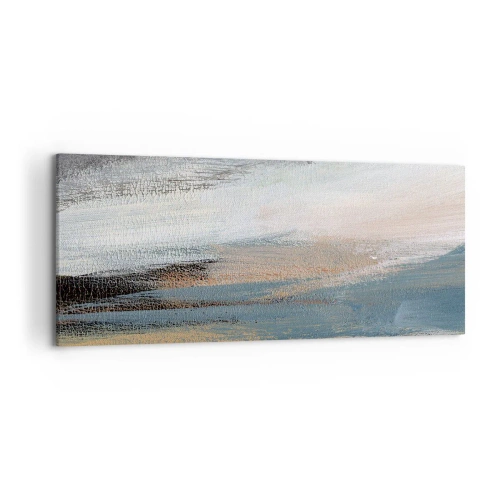 Impression sur toile - Image sur toile - Paysage abstrait dans des tons sobres de bleu et de beige - 120x50cm - Abstraction : paysage nordique - Décoration murale moderne pour le salon et la chambre ARTTOR
