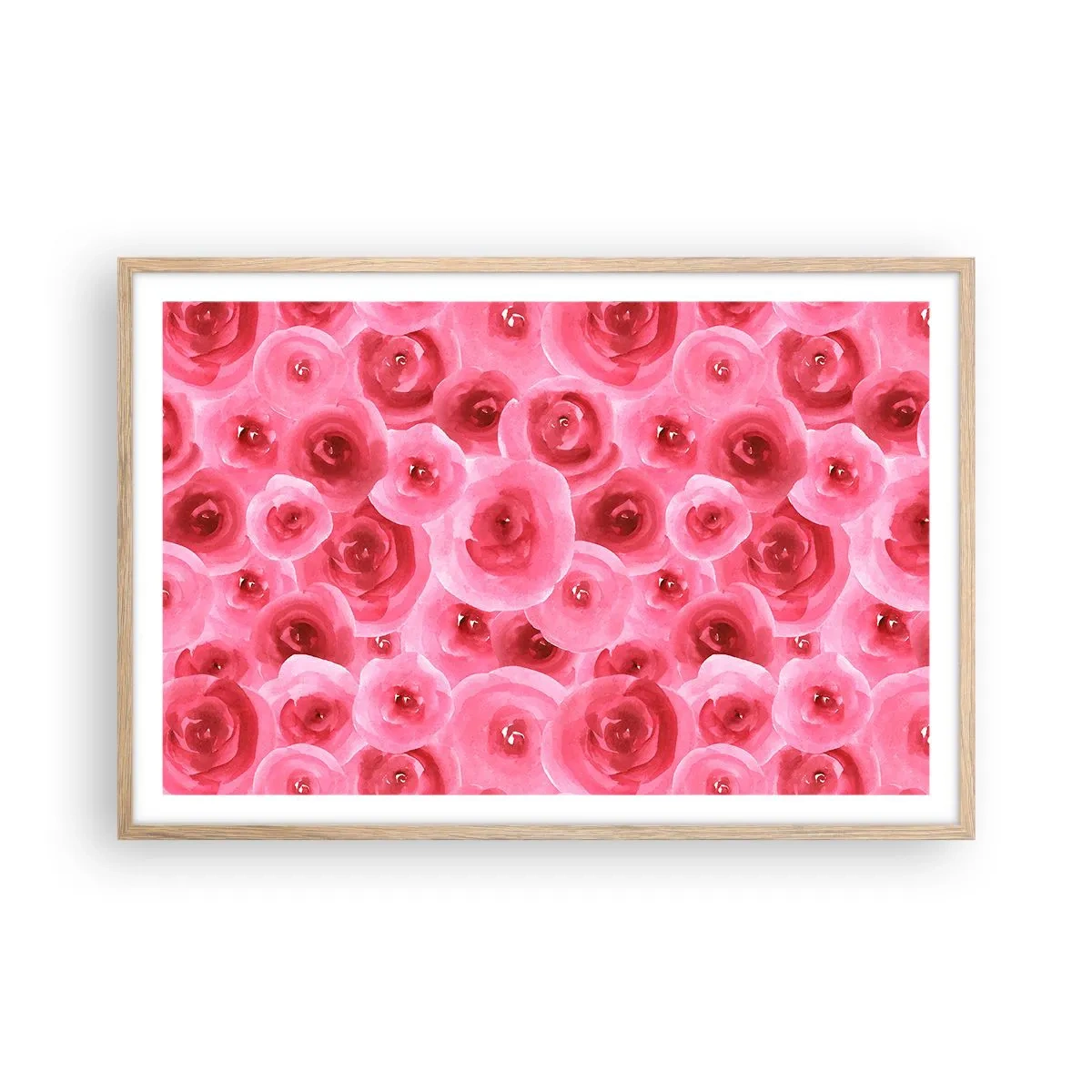 Affiche dans un chêne clair - Poster - Roses en-haut et en-bas - 91x61 cm