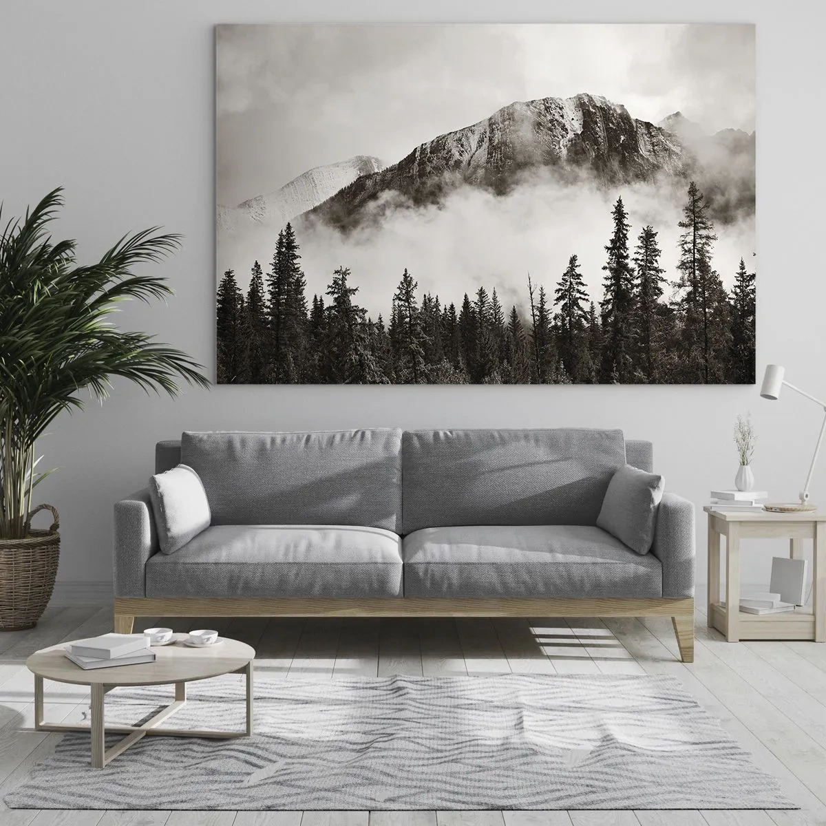 Impression sur verre - Image sur verre - Paysage de montagne avec forêt et brouillard dans des tons sépia - 70x50cm - Seigneur de granite - Décoration murale moderne pour le salon et la chambre ARTTOR
