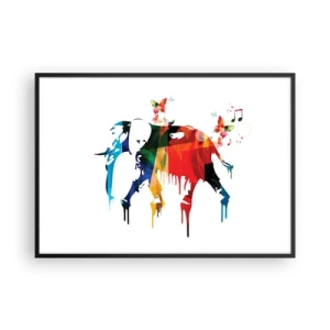 Affiche dans un cadre noir - Poster - Éléphant coloré avec des papillons dans un style géométrique moderne - 100x70cm - Tout le monde peut danser - Décoration murale moderne pour le salon et la chambre ARTTOR