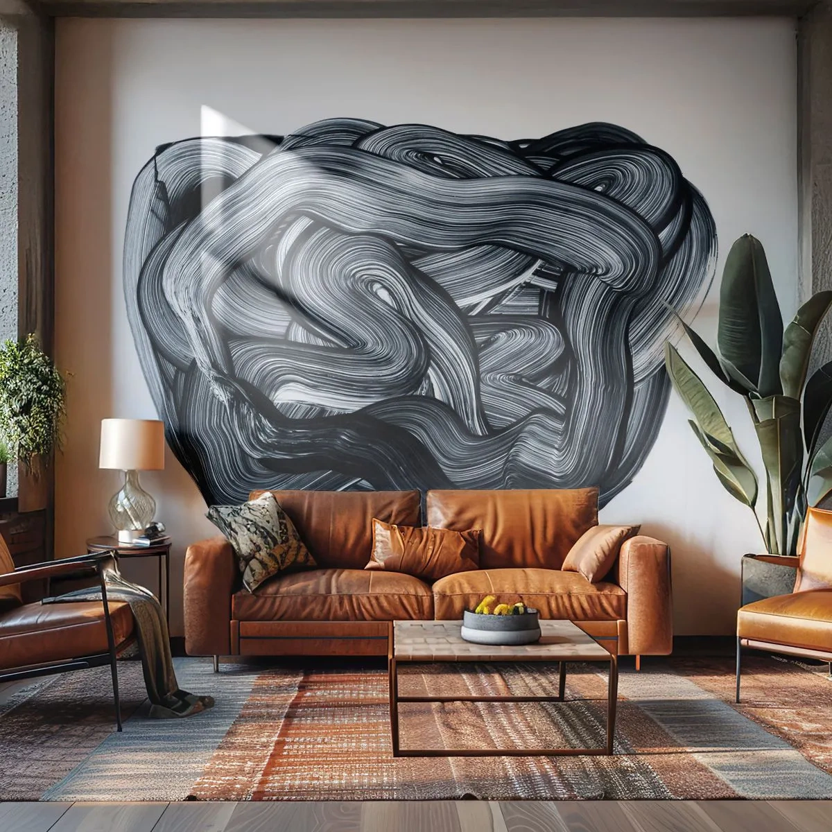 Papier Peint Photo Premium Sand - Ce n'est pas si simple - Abstraction, Graphique, Noir et blanc - 350x256 cm