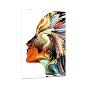 Impression sur verre - Image sur verre - Une explosion de couleurs sous la forme d'une silhouette humaine - 50x70cm - Une explosion d'imaginaire - Décoration murale moderne pour le salon et la chambre ARTTOR