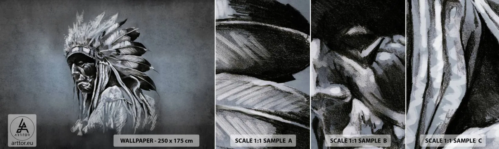 Échantillon De Papier Peint Standard Eco - Retour aux sources - Indien, Plume, Homme - 100x30 cm