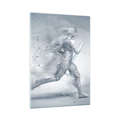 Impression sur verre - Image sur verre - Silhouette d'une figure en train de courir dans une forme abstraite - 50x70cm - Une énergie cristalline - Décoration murale moderne pour le salon et la chambre ARTTOR