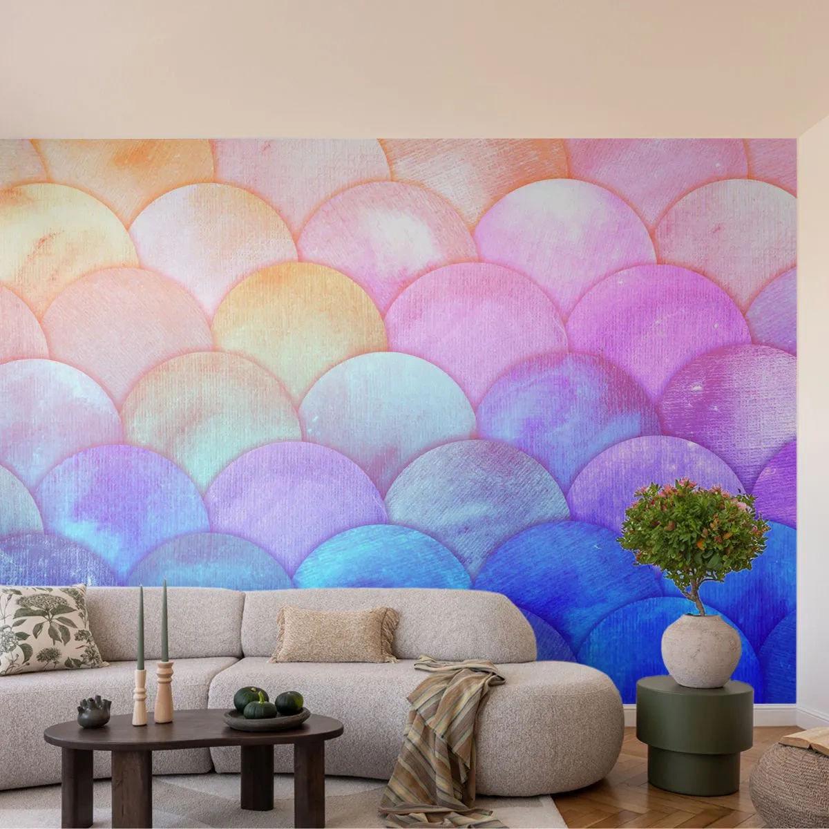 Papier Peint Photo Premium Sand - Écailles colorées et pastel avec une finition nacrée - 100x70cm - Écailles de perles - Décoration murale moderne pour le salon et la chambre ARTTOR