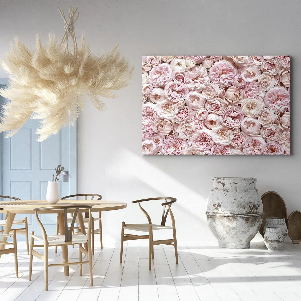 Impression sur toile - Image sur toile - Des roses délicates dans des tons de rose sur toute la surface - 70x50cm - Un lit de roses - Décoration murale moderne pour le salon et la chambre ARTTOR