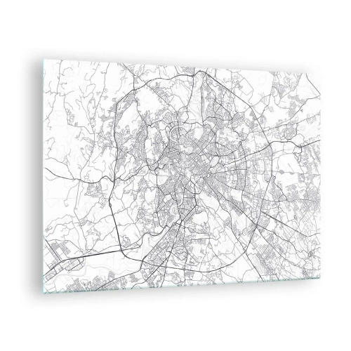 Impression sur verre - Image sur verre - Carte de Rome avec un tracé routier circulaire clair - 70x50cm - Cercle romain - Décoration murale moderne pour le salon et la chambre ARTTOR