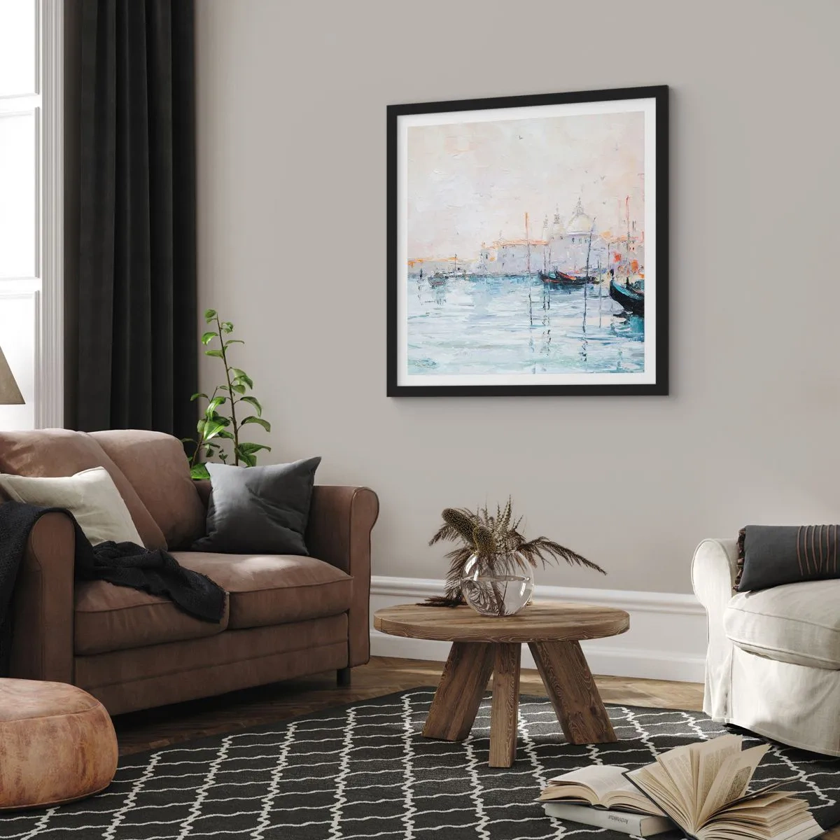 Affiche dans un cadre noir - Poster - Derrière l'eau, derrière le brouillard - 60x60 cm