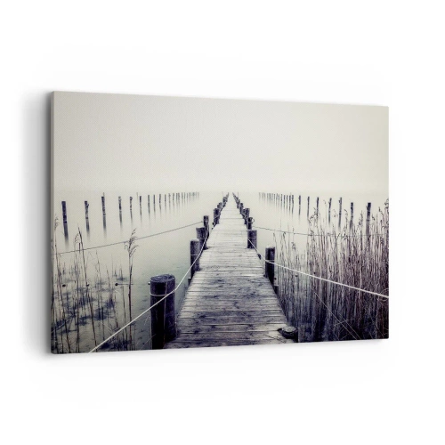 Impression sur toile - Image sur toile - Un pont en bois menant à un espace brumeux - 100x70cm - Plongez dans la paix - Décoration murale moderne pour le salon et la chambre ARTTOR