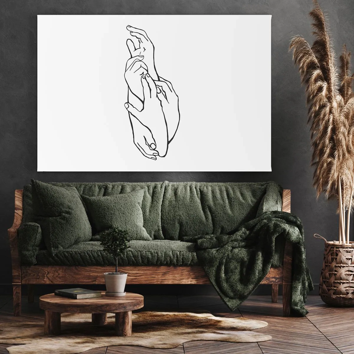 Impression sur toile - Image sur toile - Un croquis minimaliste de mains jointes dans un geste de délicatesse. - 70x50cm - Bon contact - Décoration murale moderne pour le salon et la chambre ARTTOR