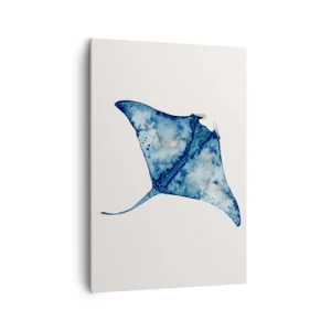 Impression sur toile - Image sur toile - Raie bleue à l'aquarelle sur fond blanc - 70x100cm - La vie en bleu - Décoration murale moderne pour le salon et la chambre ARTTOR