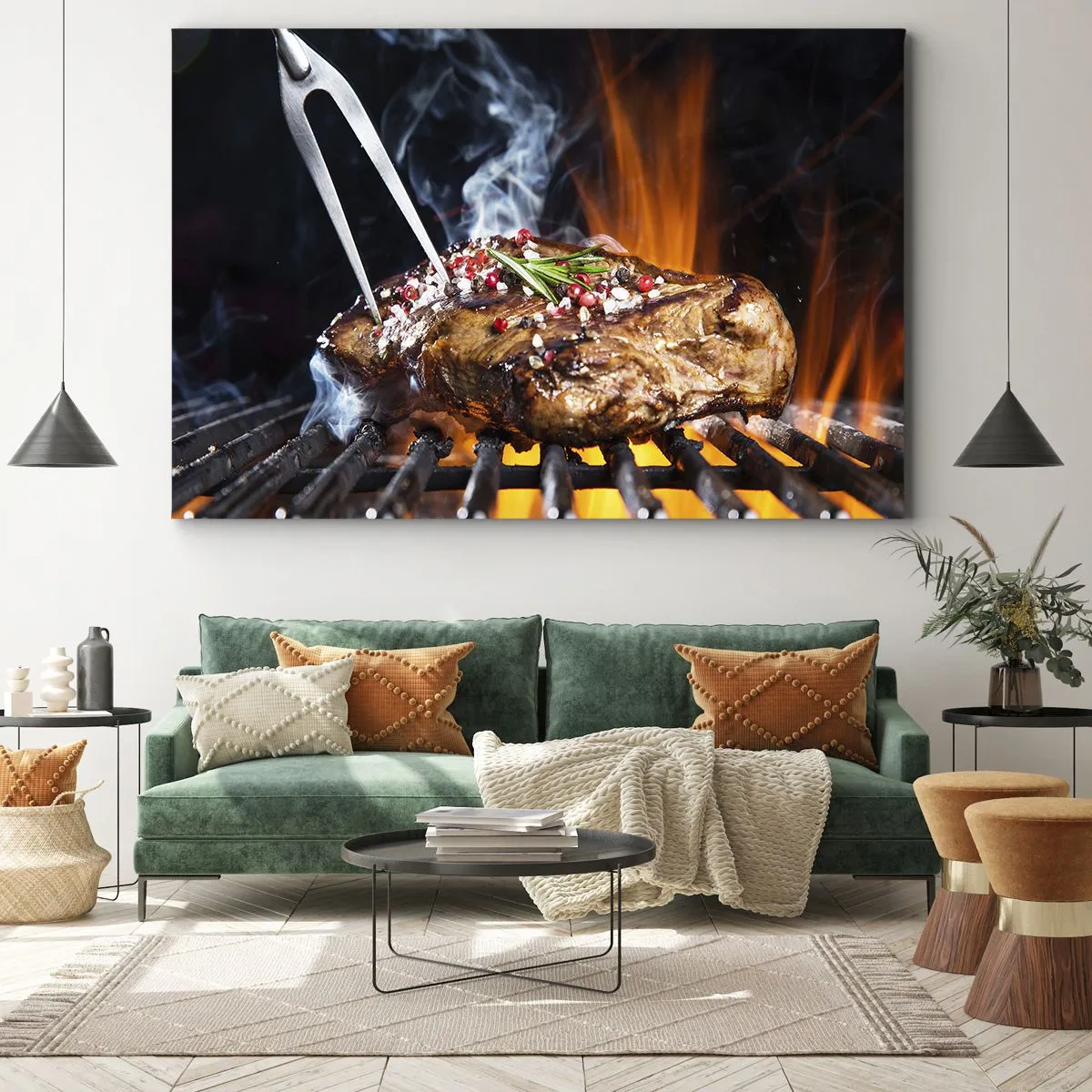 Impression sur toile - Image sur toile - Steak grillé sur un gril aux épices - 70x50cm - Juteux et parfumé - Décoration murale moderne pour le salon et la chambre ARTTOR