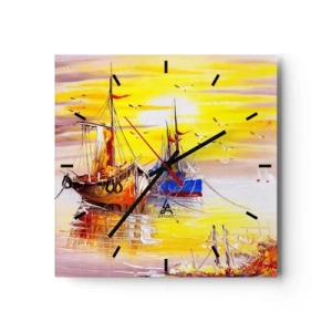 Horloge murale - Pendule murale - Une scène picturale de bateaux sur une mer calme - 30x30cm - Un repos bien mérité au port - Décoration murale moderne pour le salon et la chambre ARTTOR
