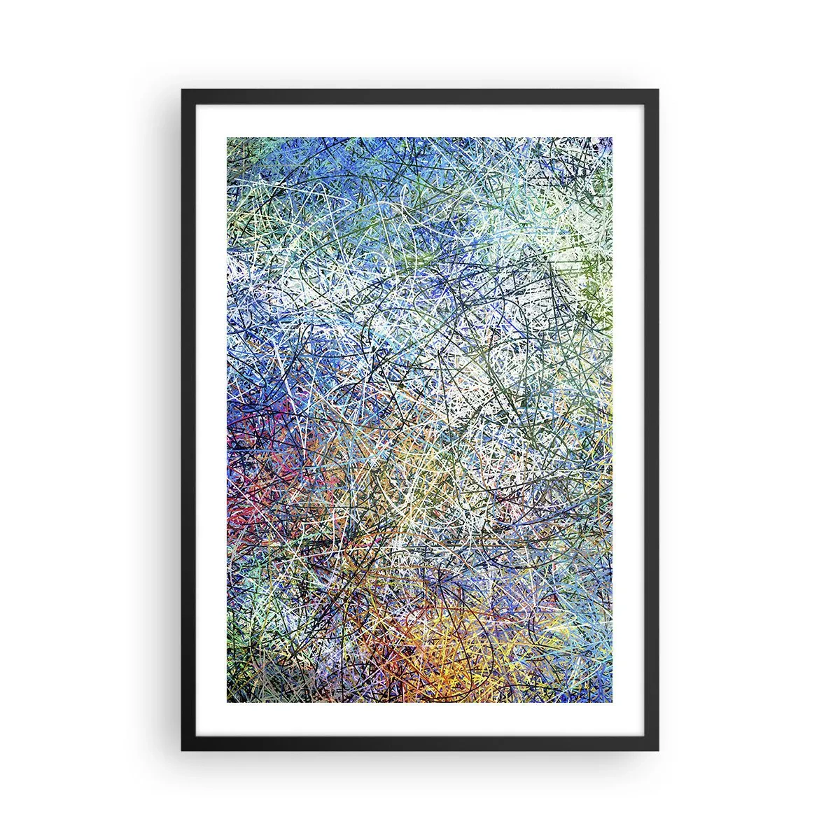 Affiche dans un cadre noir - Poster - Abstraction colorée avec des lignes dynamiques et des nuances de bleu - 50x70cm - Ce n'est pas si simple - Décoration murale moderne pour le salon et la chambre ARTTOR