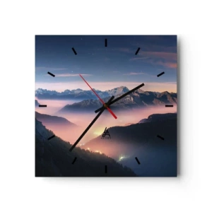 Horloge murale - Pendule murale - Un paysage de montagne avec une vallée remplie de brouillard - 30x30cm - Lumière dans les vallées - Décoration murale moderne pour le salon et la chambre ARTTOR