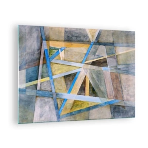Impression sur verre - Image sur verre - Composition abstraite avec des formes géométriques - 70x50cm - Tout droit ou en diagonale ? - Décoration murale moderne pour le salon et la chambre ARTTOR
