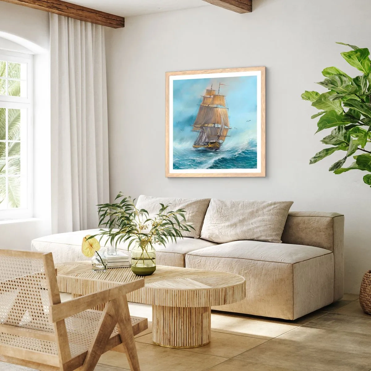 Affiche dans un chêne clair - Poster - Se précipitant sur les vagues - 30x30 cm