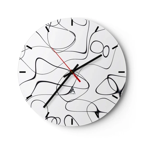 Horloge murale - Pendule murale - Lignes abstraites noires sur fond blanc - 30x30cm - Le chemin de la vie, les voies du hasard - Décoration murale moderne pour le salon, la cuisine et la chambre ARTTOR