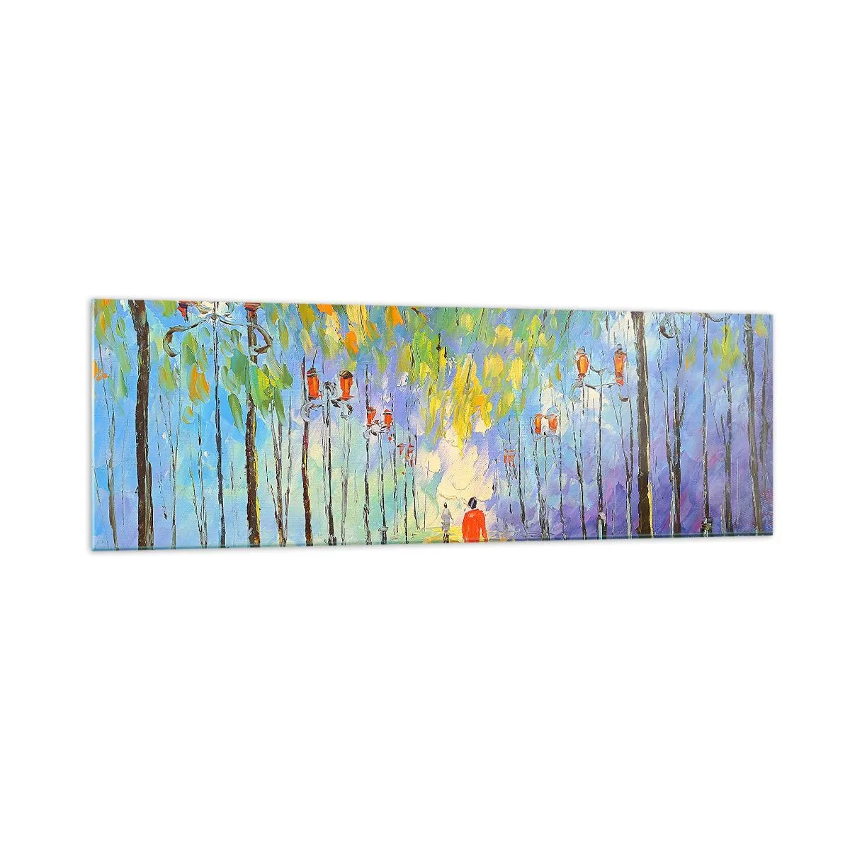 Impression sur verre - Image sur verre - Une promenade pittoresque parmi les lanternes par une nuit pluvieuse - 160x50cm - Chant nocturne de la pluie - Décoration murale moderne pour le salon et la chambre ARTTOR