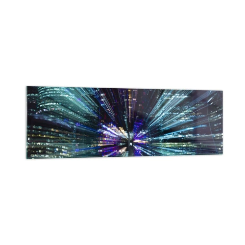 Impression sur verre - Image sur verre - Vue dynamique de la ville la nuit avec un effet de lumière - 160x50cm - Transition vers l'hyperespace - Décoration murale moderne pour le salon et la chambre ARTTOR