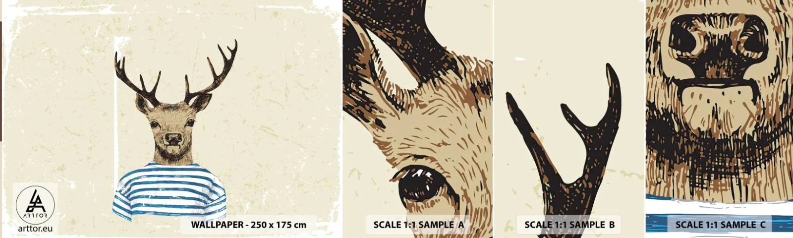 Échantillon de Papier Peint Autocollant Deluxe Sticker - Parce que j'aime les chemises rayées - Abstraction, Cerf, Morceau - 100x30 cm